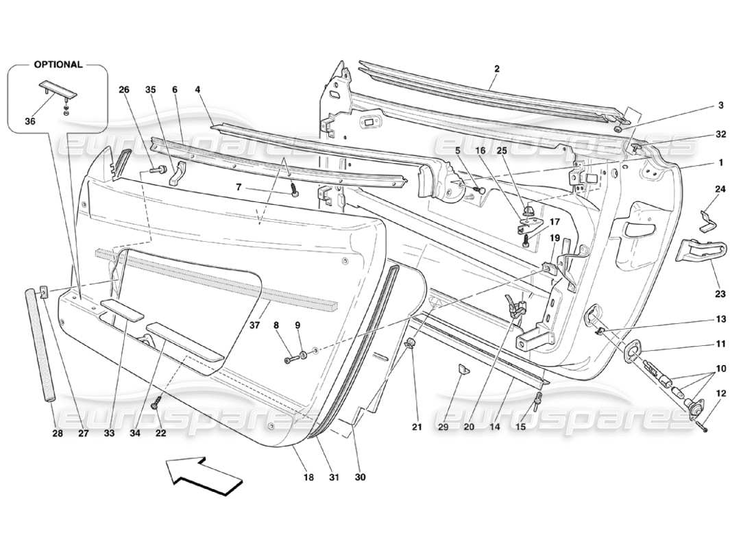 ferrari 360 challenge stradale portes - ossature et revêtements schéma des pièces