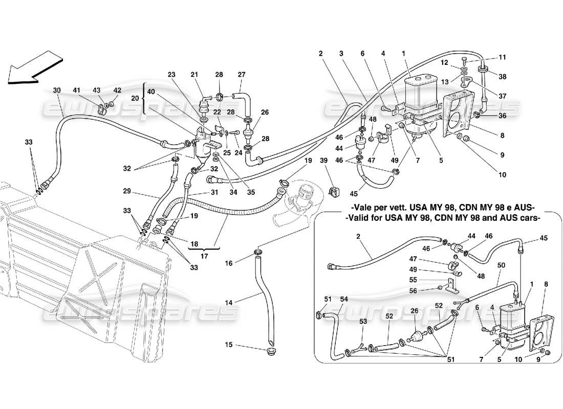 ferrari 355 (5.2 motronic) dispositif anti-évaporation schéma des pièces