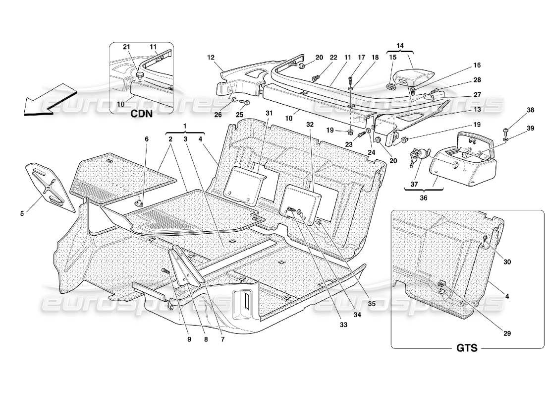 ferrari 355 (5.2 motronic) schéma des pièces des tapis de l'habitacle