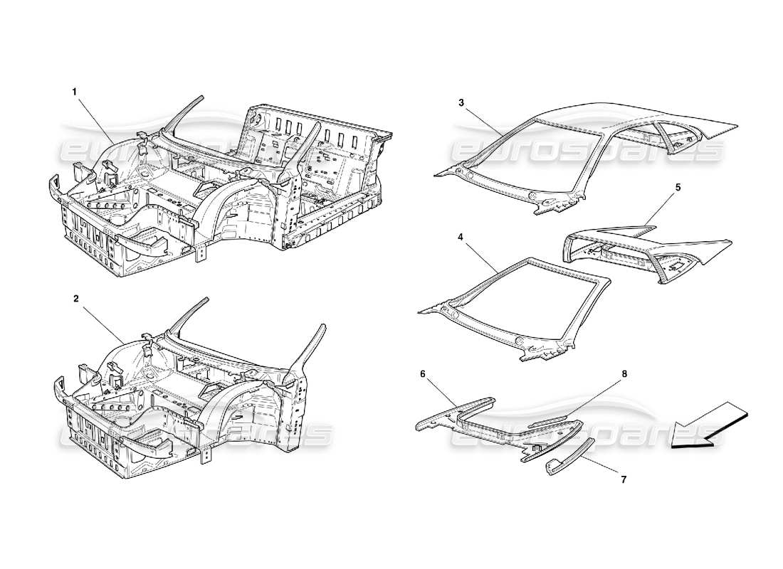 ferrari 355 (5.2 motronic) corps - unités schéma des pièces