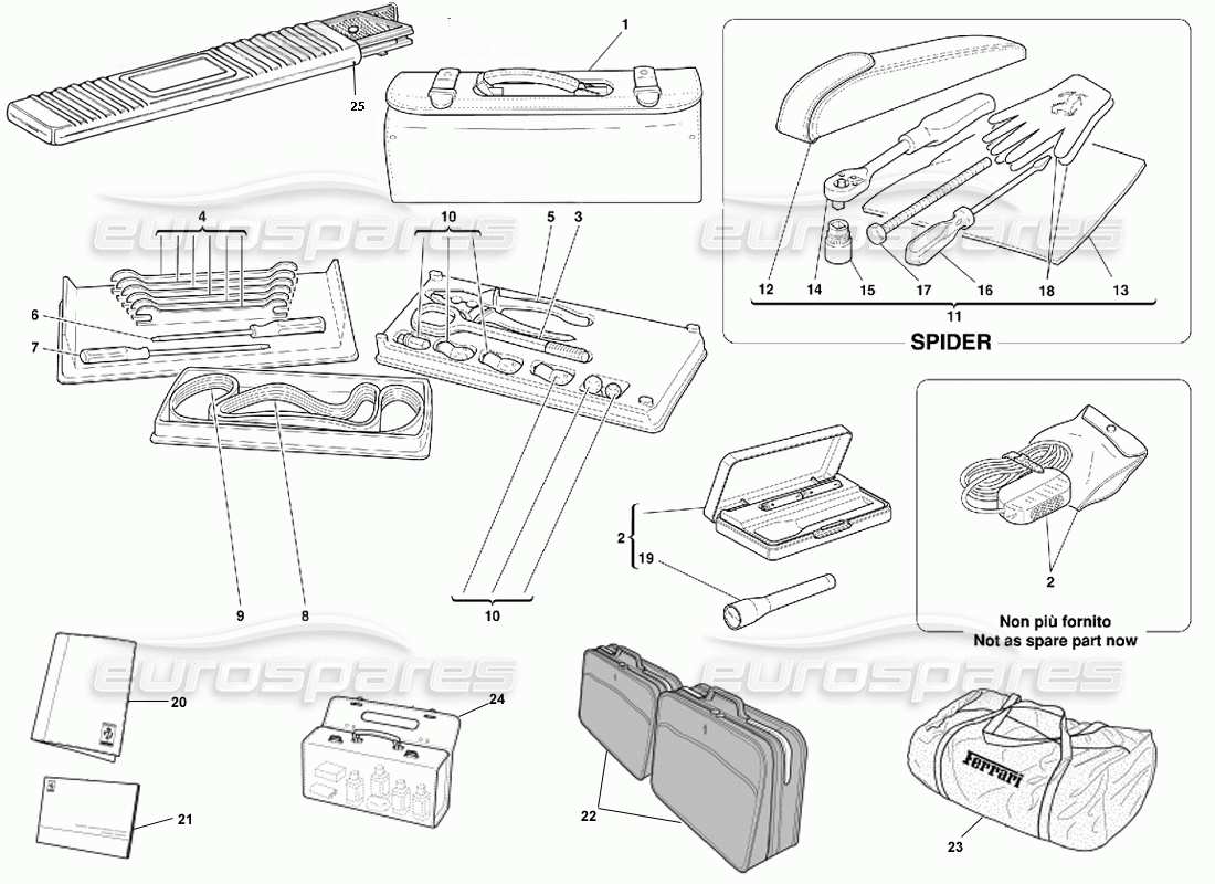 ferrari 355 (5.2 motronic) outils équipement - documents et accessoires schéma des pièces