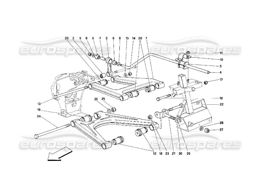 ferrari 348 (2.7 motronic) suspension arrière - diagramme des pièces des triangles