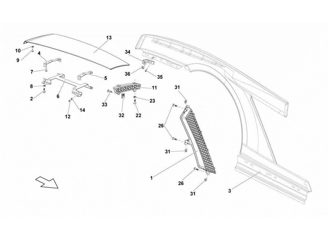 lamborghini gallardo sts ii sc garde-boue arrière schéma des pièces