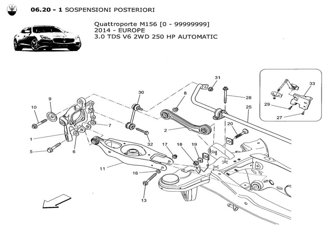 maserati qtp. v6 3.0 tds 250bhp 2014 schéma des pièces de la suspension arrière