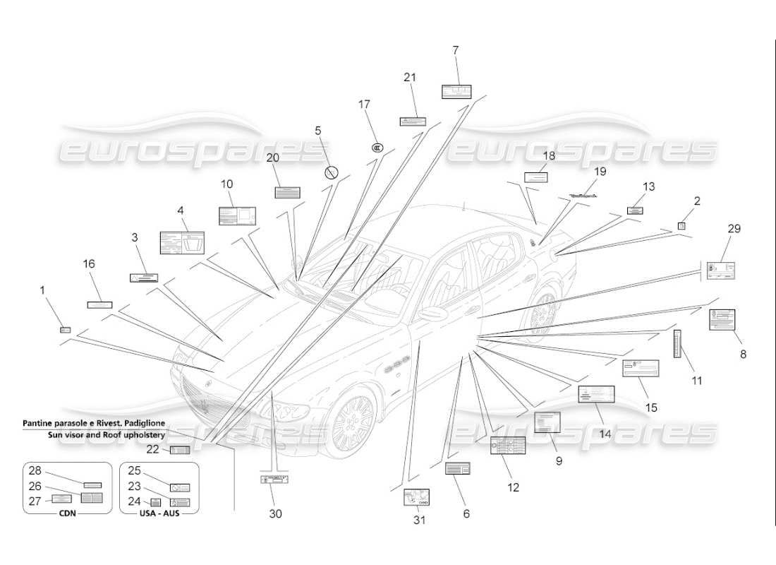 maserati qtp. (2009) 4.7 auto diagramme de pièces d'autocollants et d'étiquettes