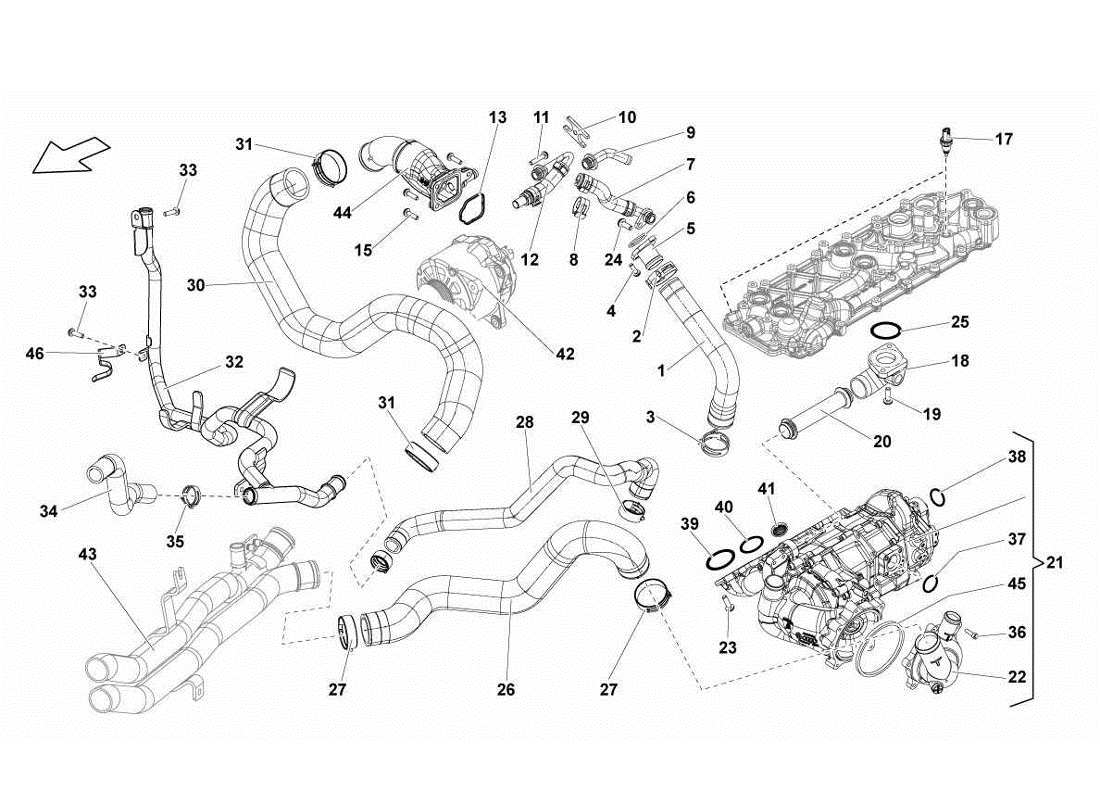 lamborghini gallardo lp570-4s perform schéma des pièces du système de refroidissement par eau