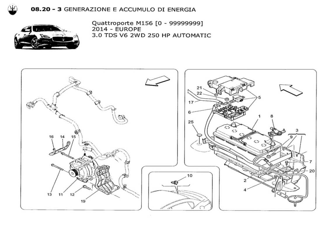 maserati qtp. v6 3.0 tds 250bhp 2014 diagramme des pièces de production et d'accumulation d'énergie