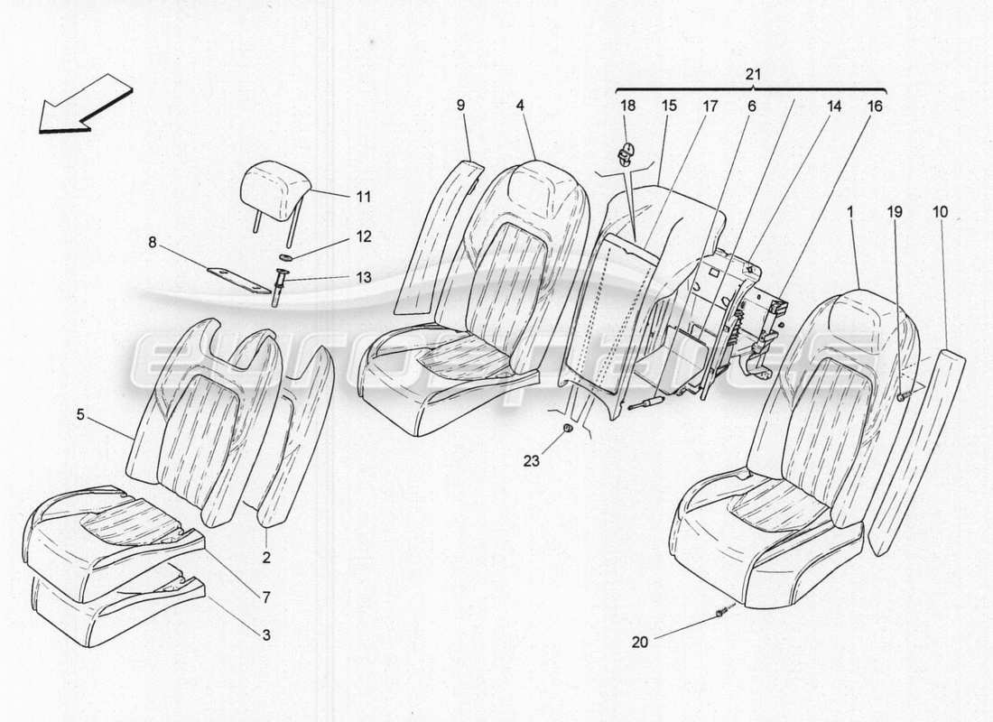 un diagramme de pièces du Maserati QTP. V8 3.8 530bhp 2014 Catalogue de pièces automobiles