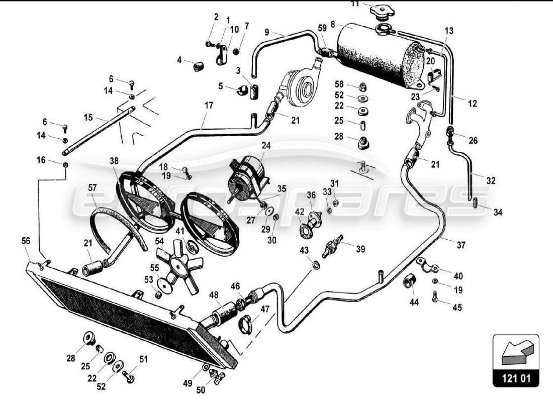 lamborghini miura p400s schéma des pièces du système de refroidissement par eau