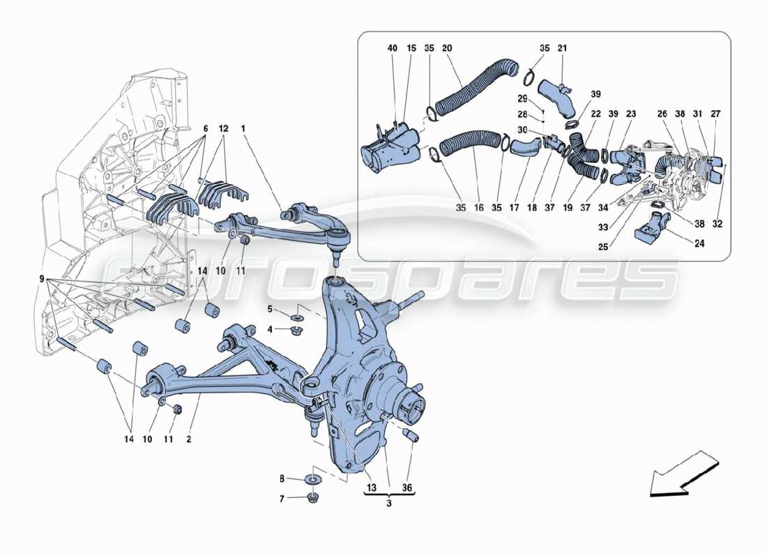 ferrari 488 challenge schéma des pièces de la suspension avant