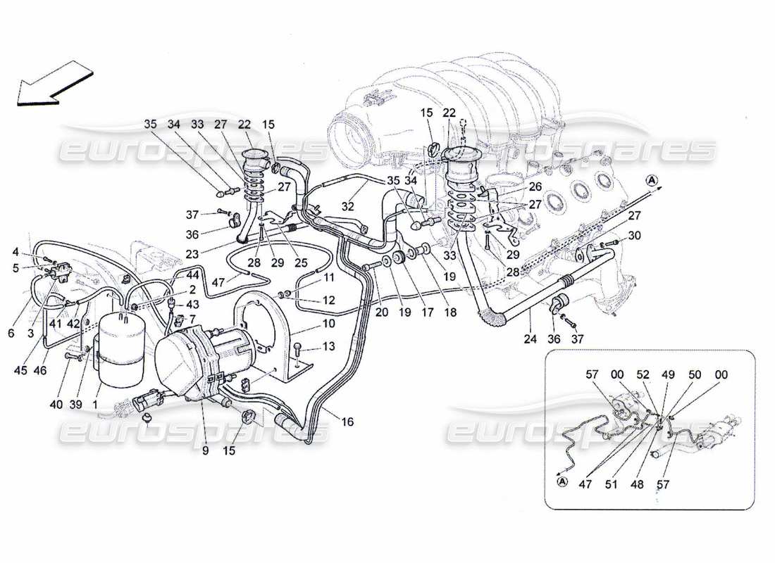 maserati qtp. (2010) 4.7 système d'air supplémentaire schéma des pièces