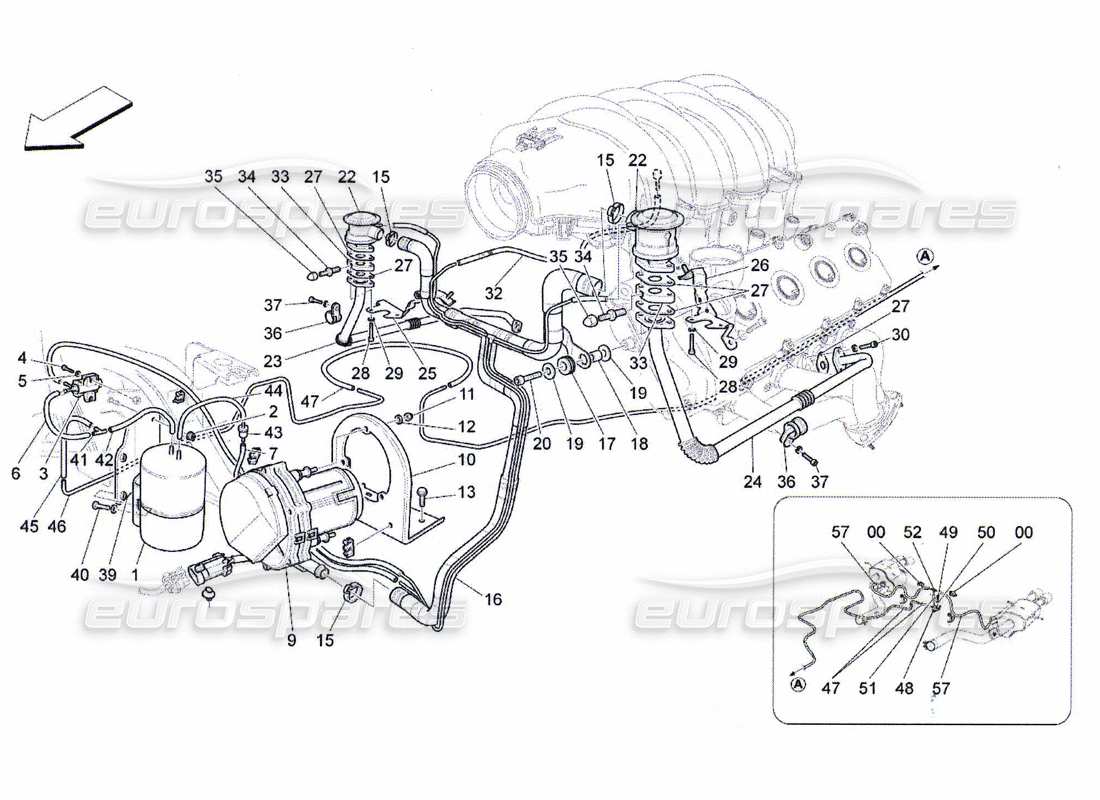 maserati qtp. (2010) 4.7 schéma des pièces du système d'air supplémentaire