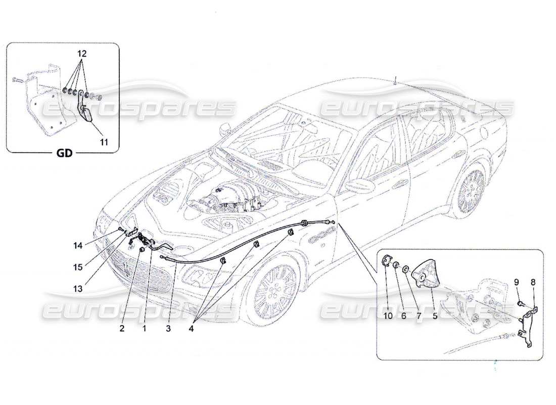 maserati qtp. (2010) 4.7 schéma des pièces du bouton d'ouverture du couvercle avant