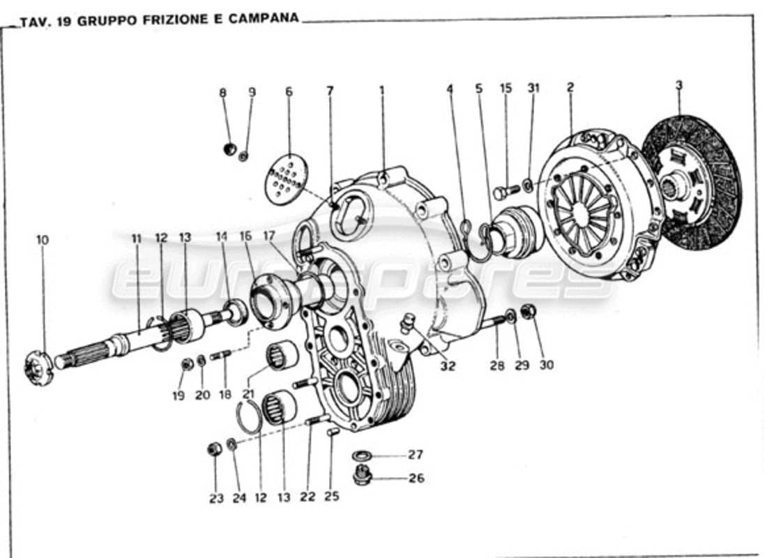 ferrari 246 gt series 1 schéma des pièces de l'unité d'embrayage et du couvercle