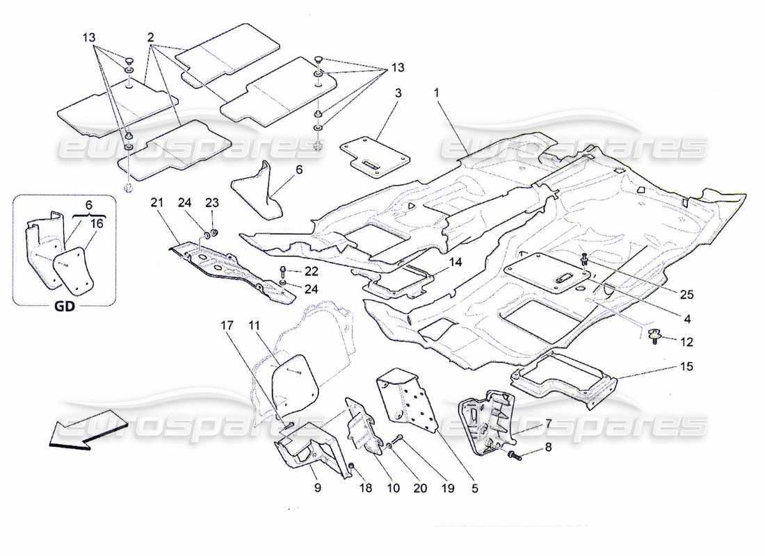 maserati qtp. (2010) 4.7 tapis pour habitacle passagers schéma des pièces