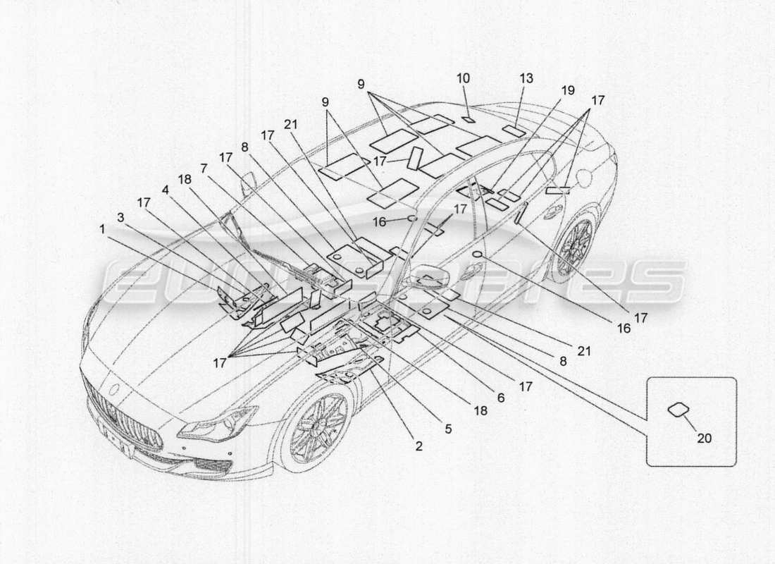 maserati qtp. v8 3.8 530bhp 2014 auto panneaux d'insonorisation à l'intérieur du véhicule schéma des pièces
