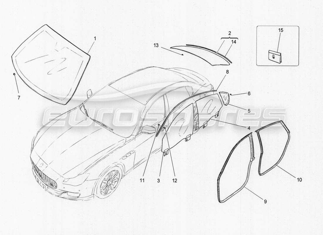 maserati qtp. v8 3.8 530bhp auto 2015 diagramme de pièces de fenêtres et de bandes de fenêtre