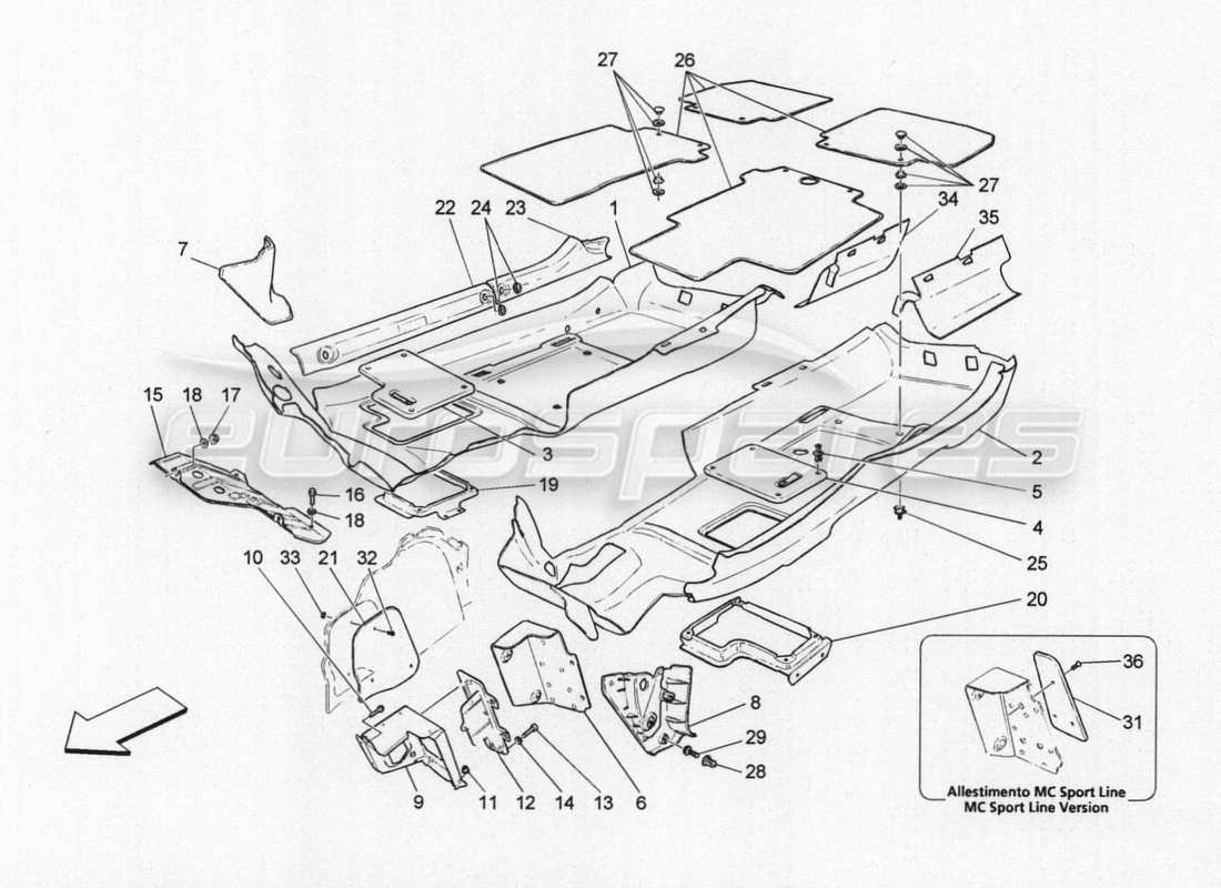 maserati granturismo special edition tapis d'habitacle schéma des pièces