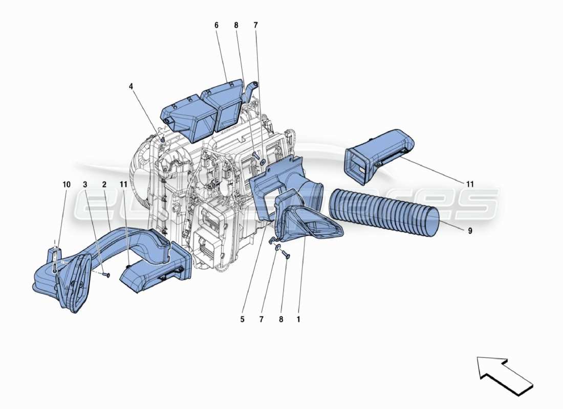 ferrari 488 challenge schéma des pièces des conduits de chauffage