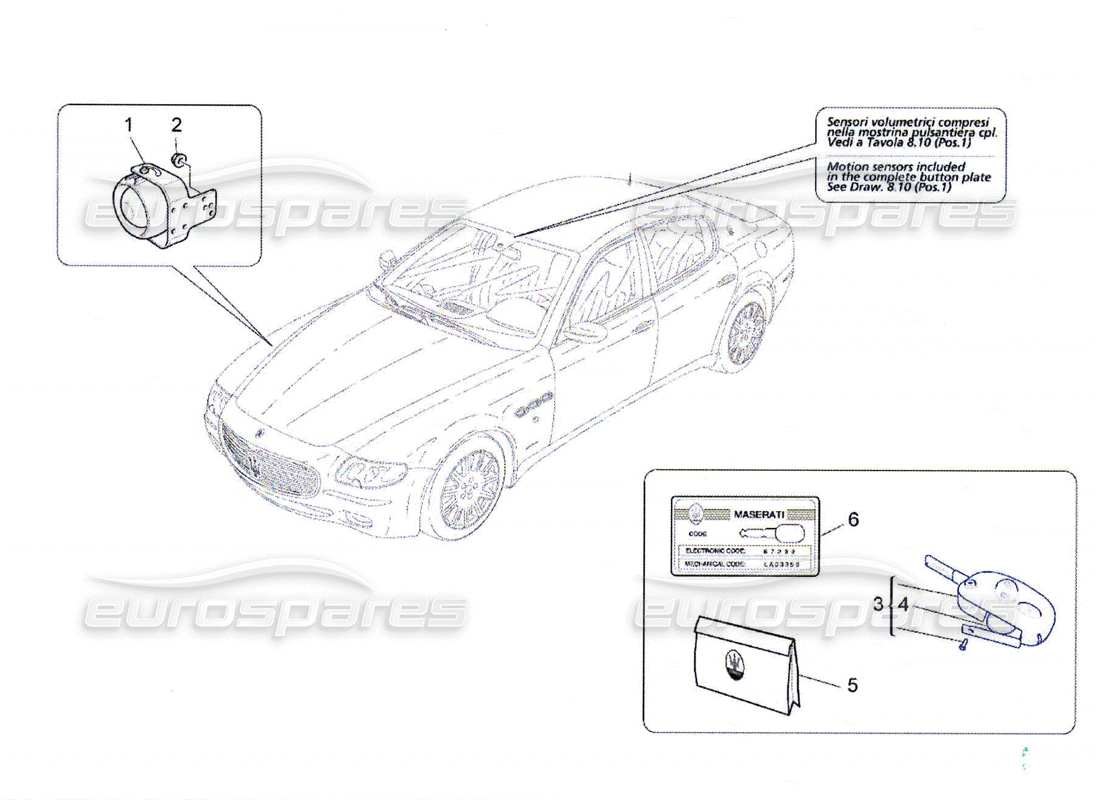 maserati qtp. (2010) 4.7 système d'alarme et d'immobilisation schéma des pièces