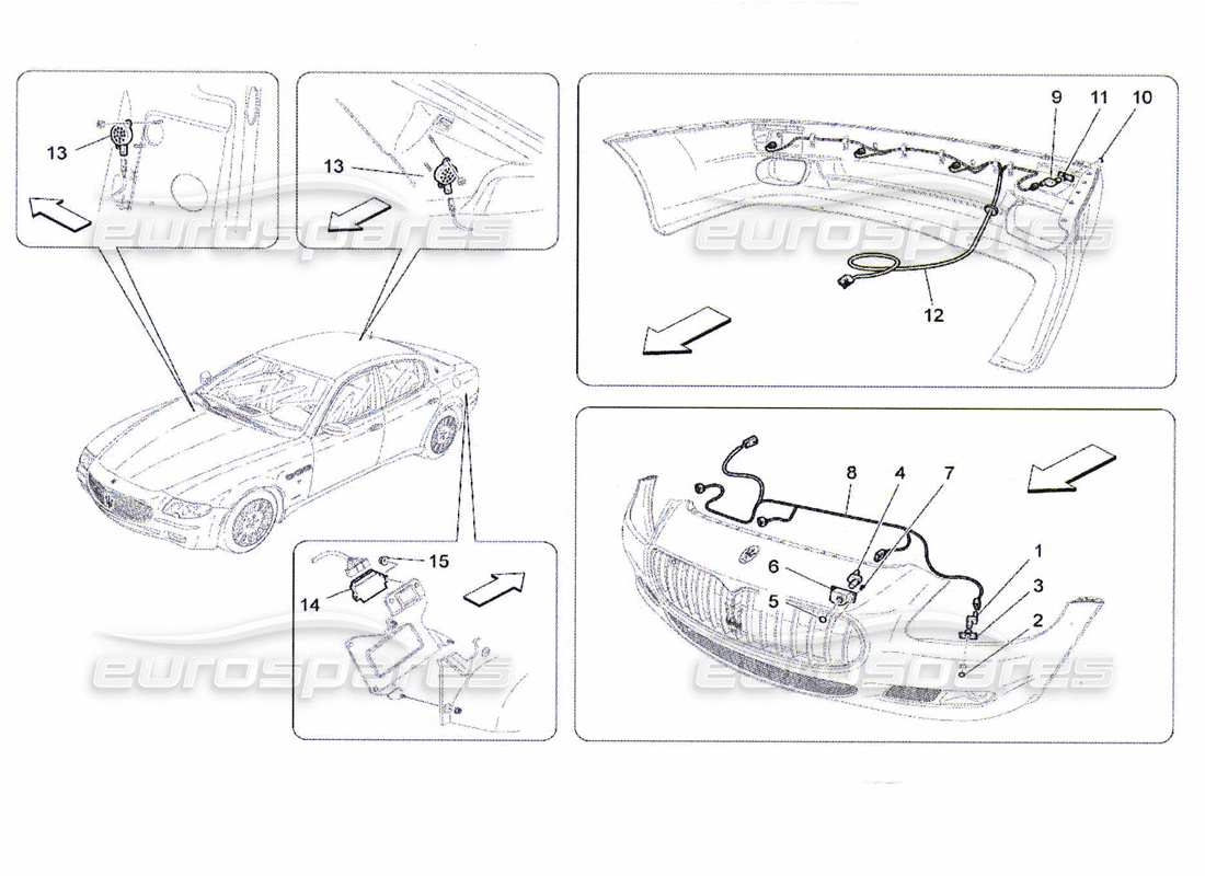 maserati qtp. (2010) 4.7 schéma des pièces des capteurs de stationnement