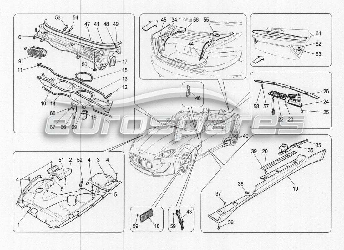 maserati grancabrio mc centenario schéma des pièces des garnitures de boucliers et des panneaux de revêtement