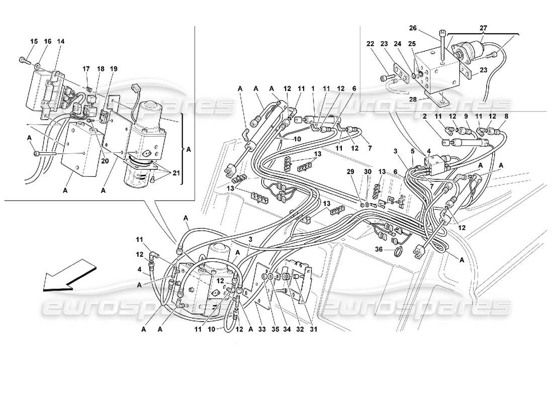 ferrari 355 (2.7 motronic) commande hydraulique supérieure schéma des pièces