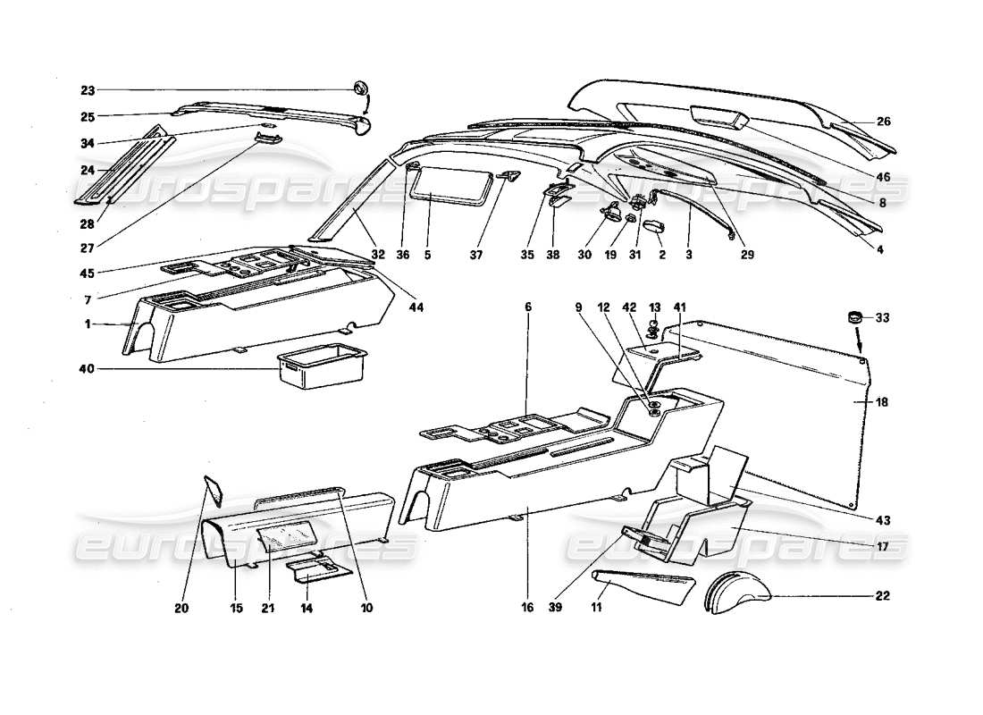 ferrari 328 (1985) diagramme des parties du tunnel et du toit