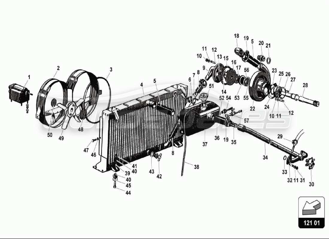 lamborghini 350 gt schéma des pièces du système de refroidissement par eau