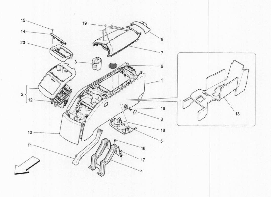 maserati qtp. v6 3.0 bt 410bhp 2015 diagramme des pièces des boîtes à gants