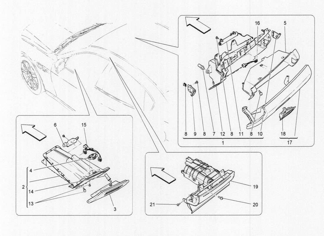 maserati qtp. v6 3.0 tds 275bhp 2017 diagramme des pièces de la boîte à gants du tableau de bord