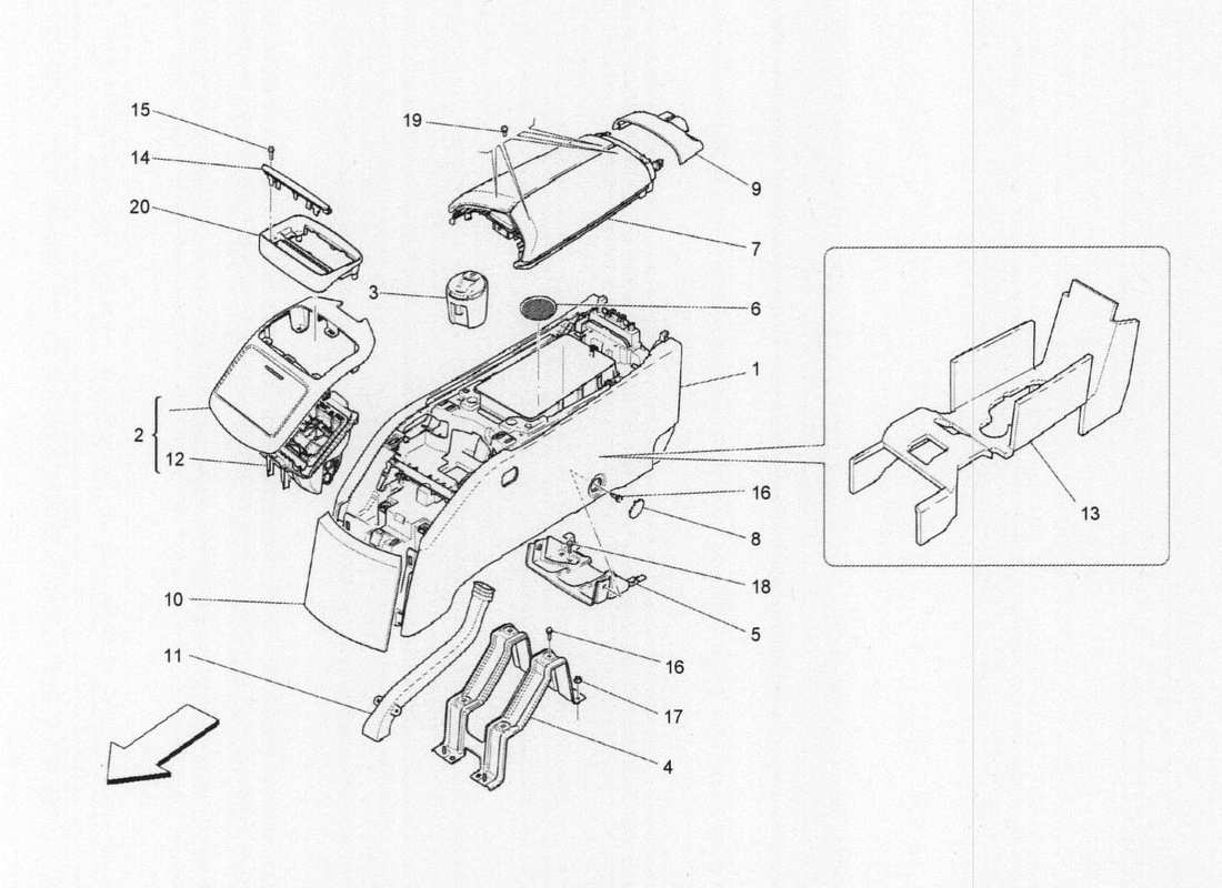 maserati qtp. v6 3.0 tds 275bhp 2017 diagramme des pièces des boîtes à gants