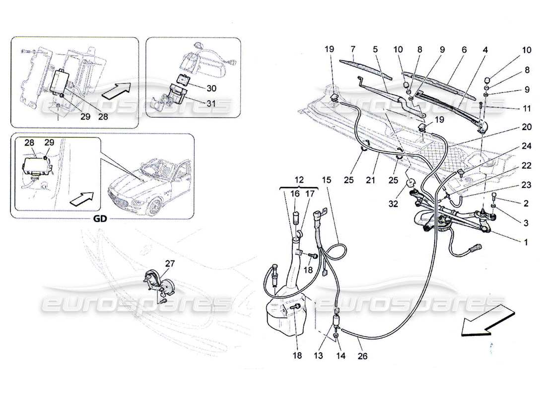 maserati qtp. (2010) 4.7 schéma des pièces des dispositifs externes du véhicule