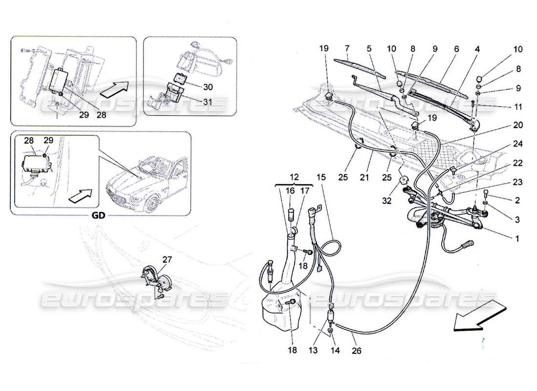 maserati qtp. (2010) 4.7 appareils externes du véhicule schéma des pièces