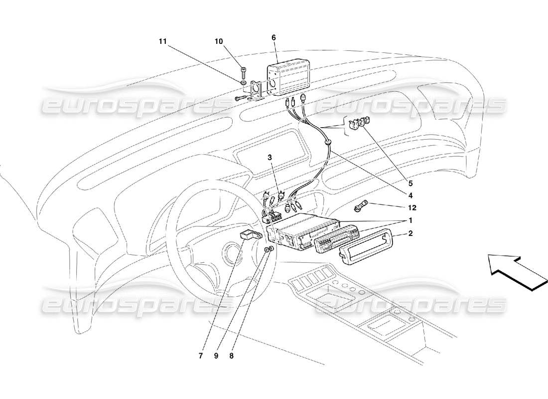 ferrari 355 (5.2 motronic) schéma des pièces de l'équipement stéréo