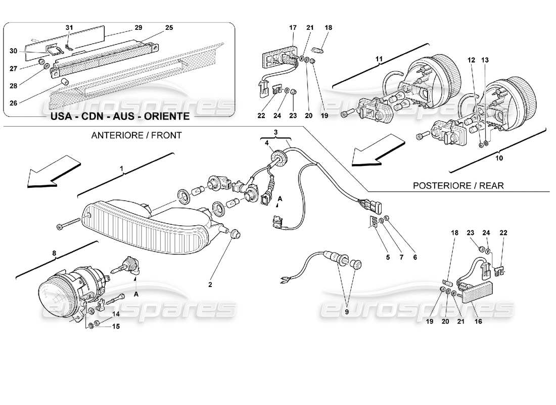 ferrari 355 (2.7 motronic) schéma des pièces des feux avant et arrière