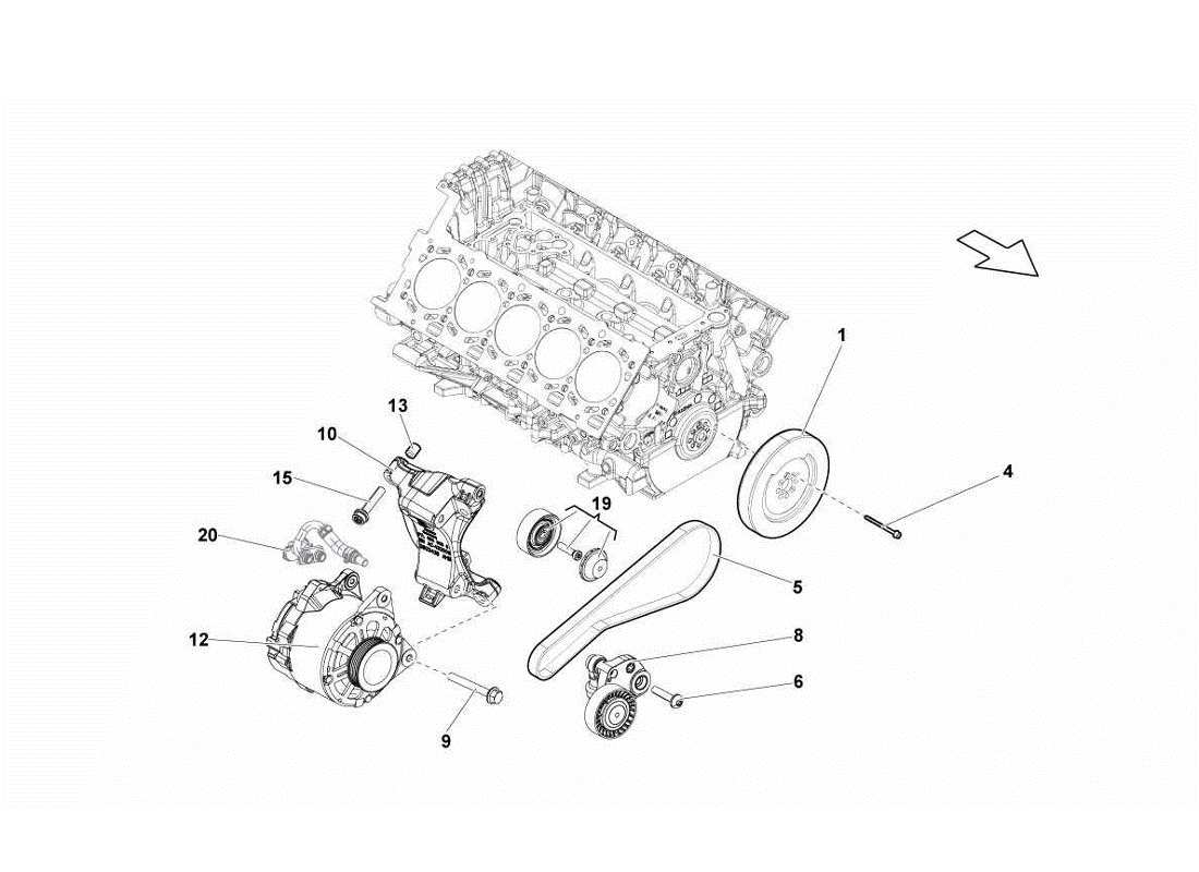 lamborghini gallardo lp570-4s perform alternateur et sangles schéma des pièces
