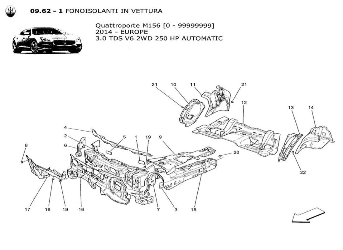 maserati qtp. v6 3.0 tds 250bhp 2014 panneaux d'insonorisation à l'intérieur du schéma des pièces du véhicule