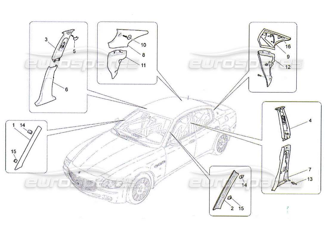 maserati qtp. (2010) 4.2 schéma des pièces des panneaux de garniture et des panneaux latéraux de l'habitacle b