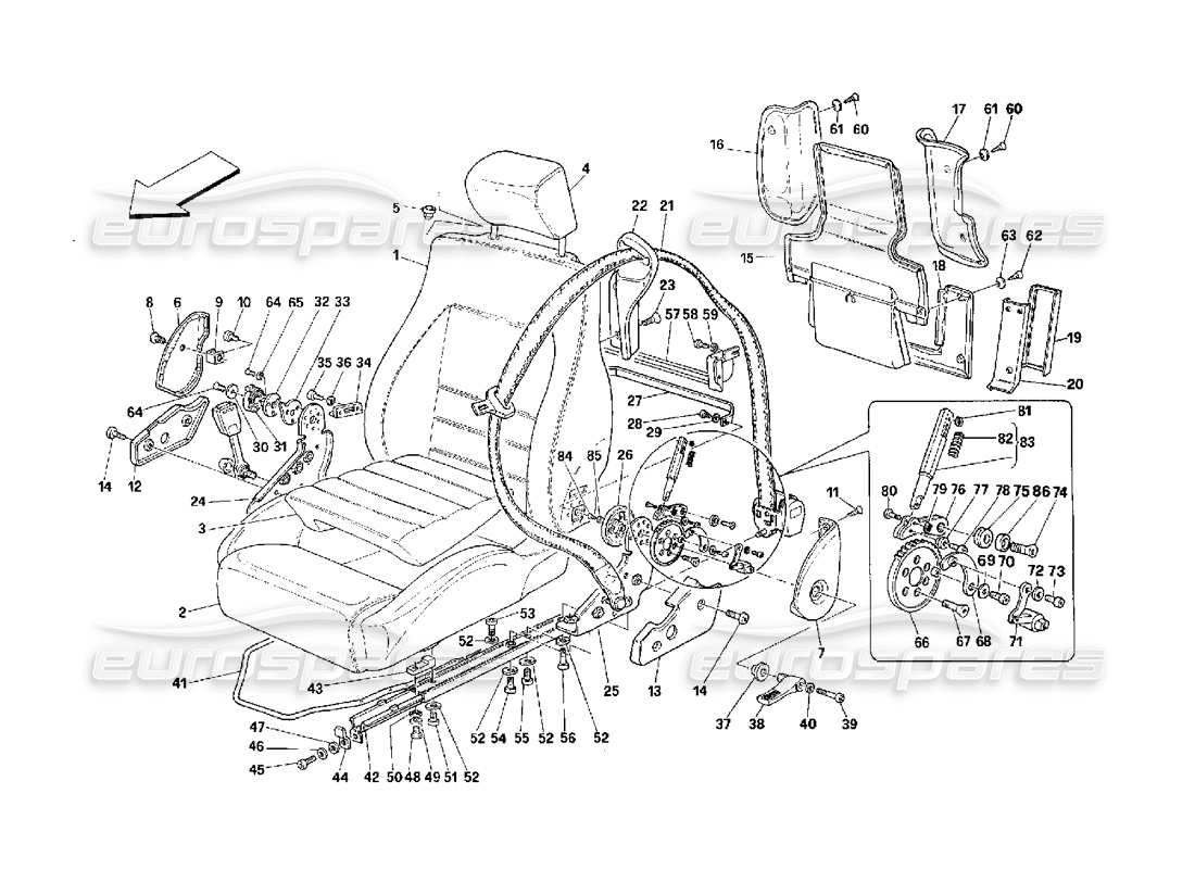 ferrari 348 (2.7 motronic) schéma des pièces des sièges et ceintures de sécurité