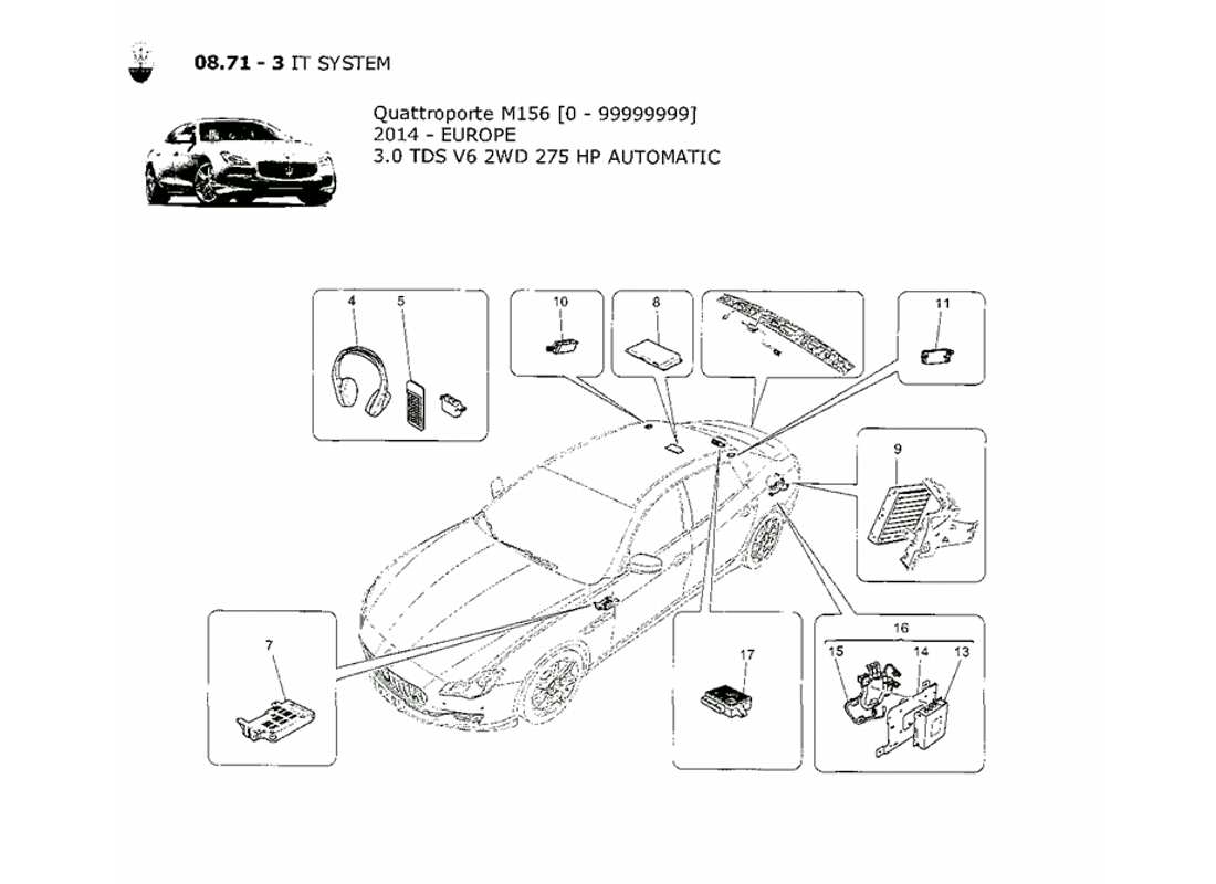 maserati qtp. v6 3.0 tds 275bhp 2014 diagramme des pièces du système informatique