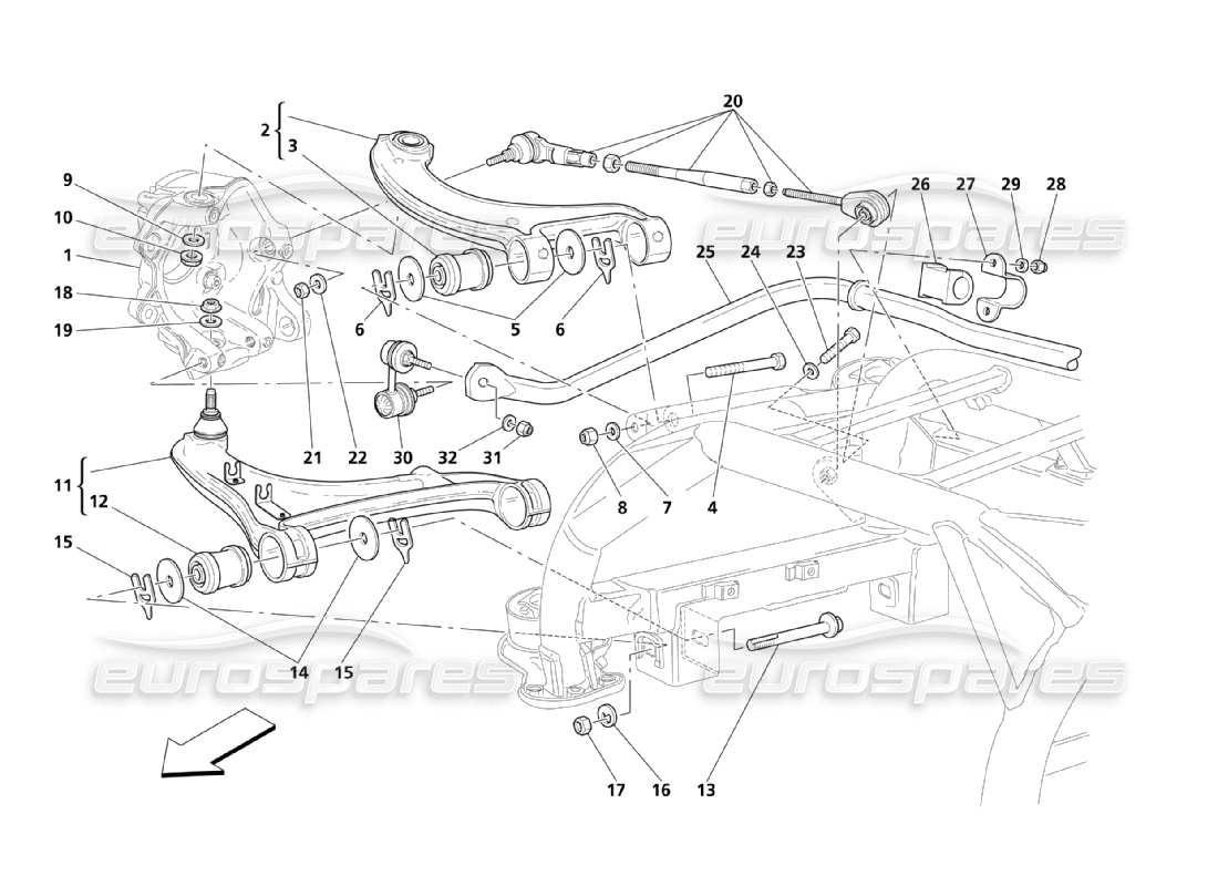 maserati qtp. (2003) 4.2 suspensions arrière schéma des pièces