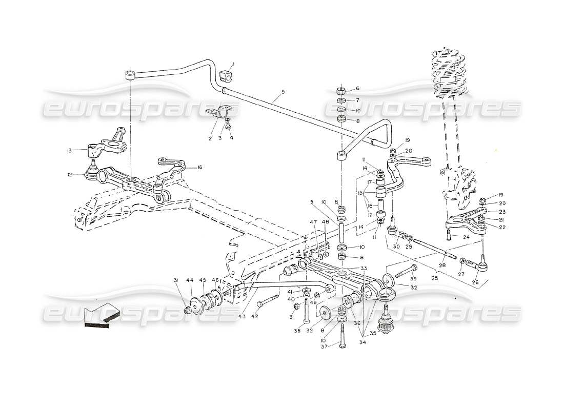 maserati shamal suspension avant schéma des pièces