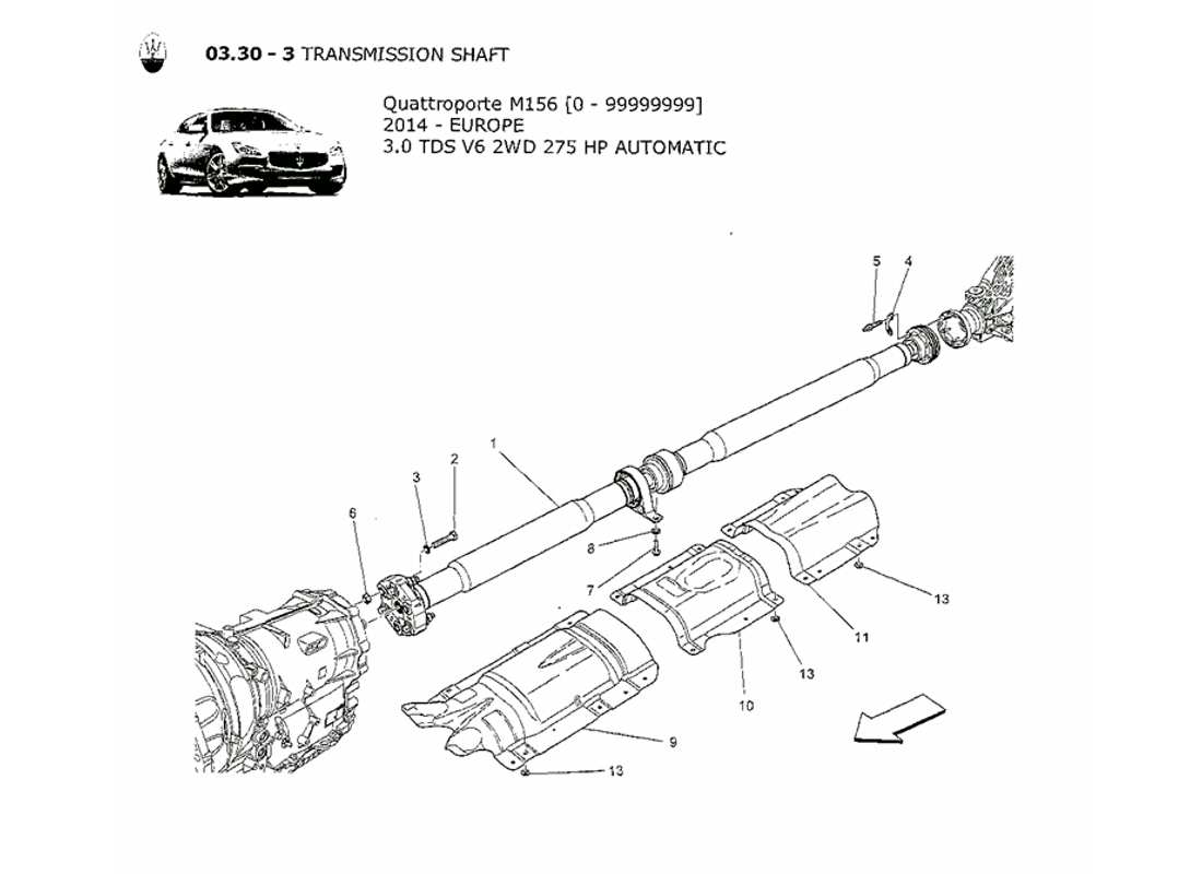 maserati qtp. v6 3.0 tds 275bhp 2014 arbre de transmission schéma des pièces