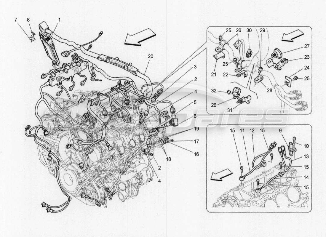 maserati qtp. v8 3.8 530bhp 2014 auto commande électronique : diagramme des pièces de commande d'injection et de synchronisation du moteur