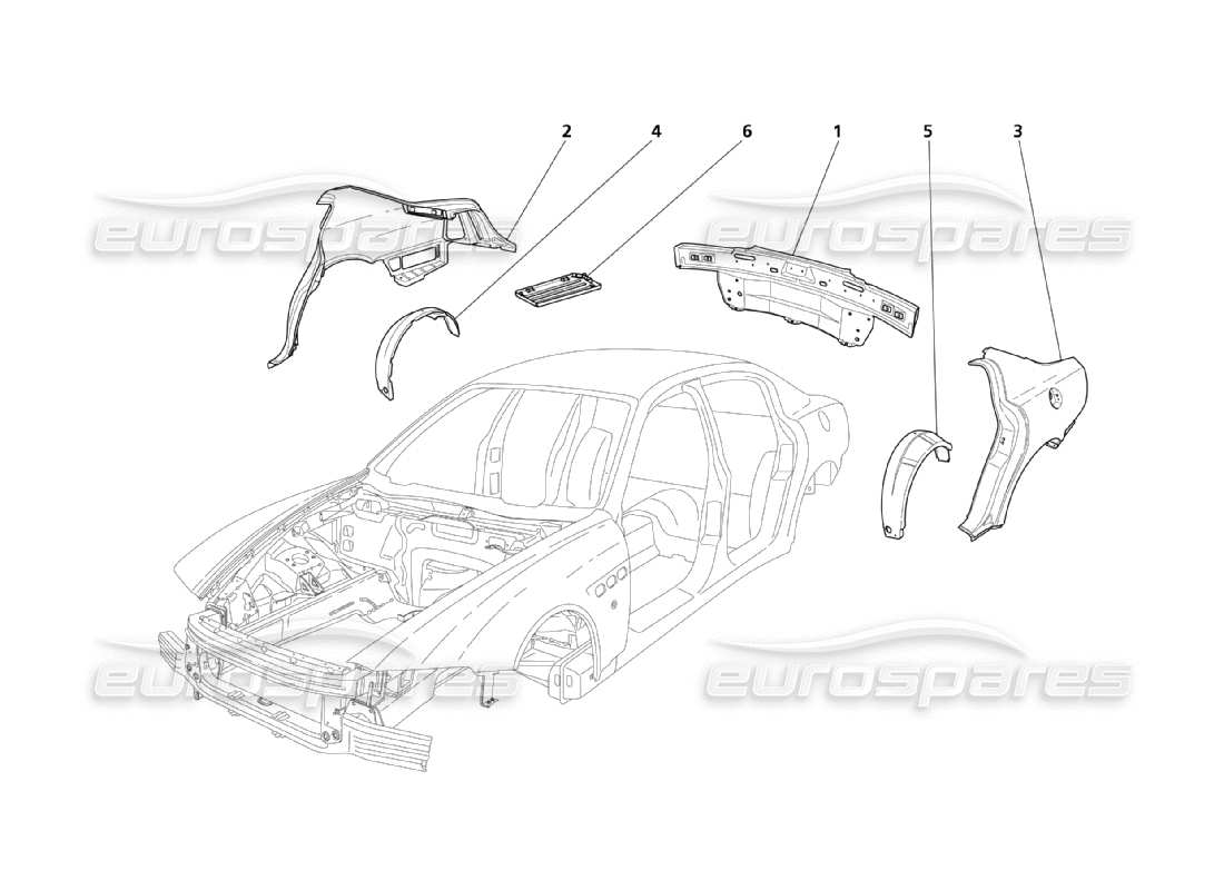maserati qtp. (2003) 4.2 structures extérieures arrière et diagramme des parties de la carrosserie