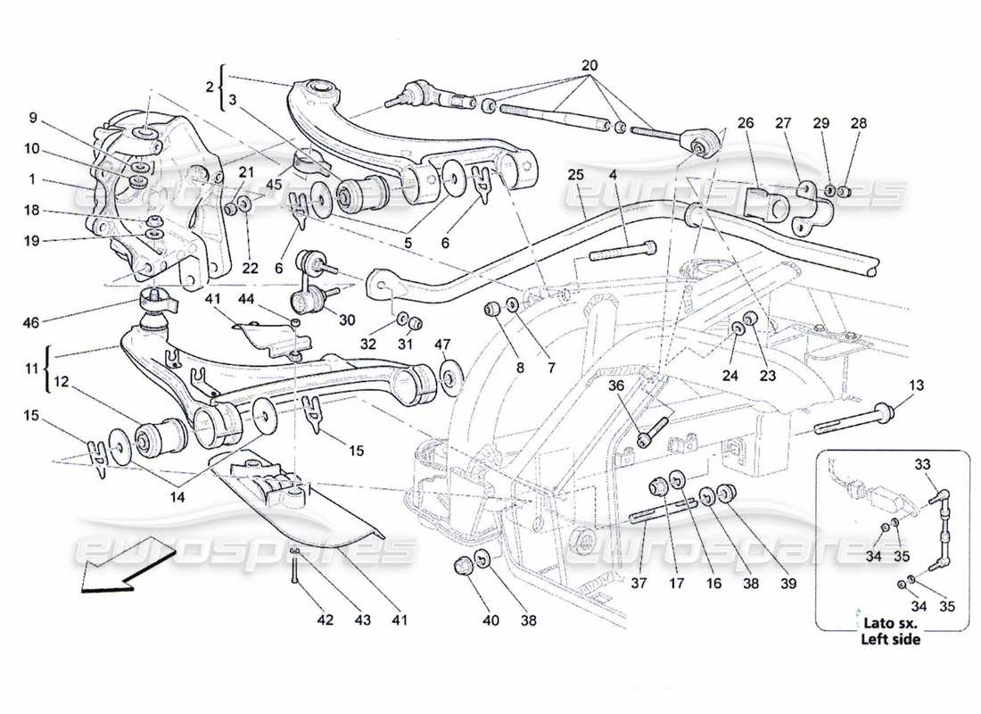 maserati qtp. (2010) 4.7 schéma des pièces de la suspension arrière
