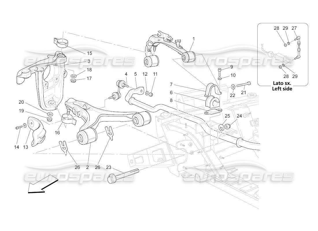 maserati qtp. (2010) 4.2 auto schéma des pièces de la suspension avant