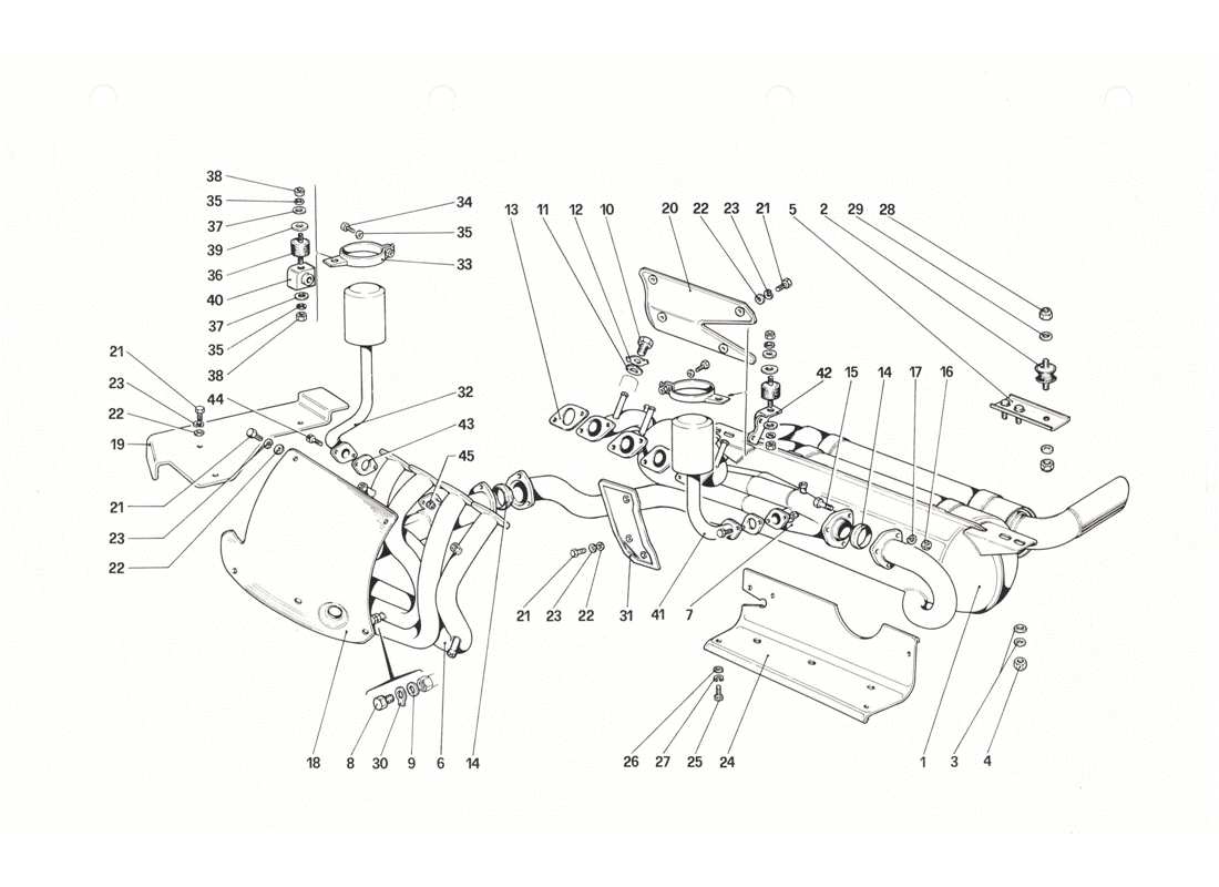 ferrari 208 gtb gts système d'échappement schéma des pièces