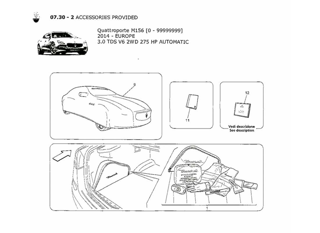 maserati qtp. v6 3.0 tds 275bhp 2014 accessoires fournis schéma des pièces